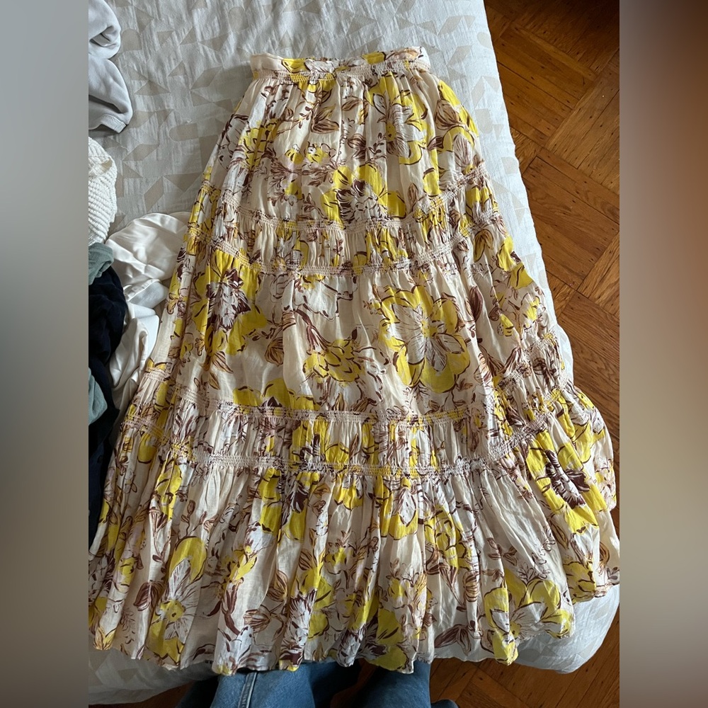 Significant Other Floral Tiered Maxi Skirt in Yellow and Cream